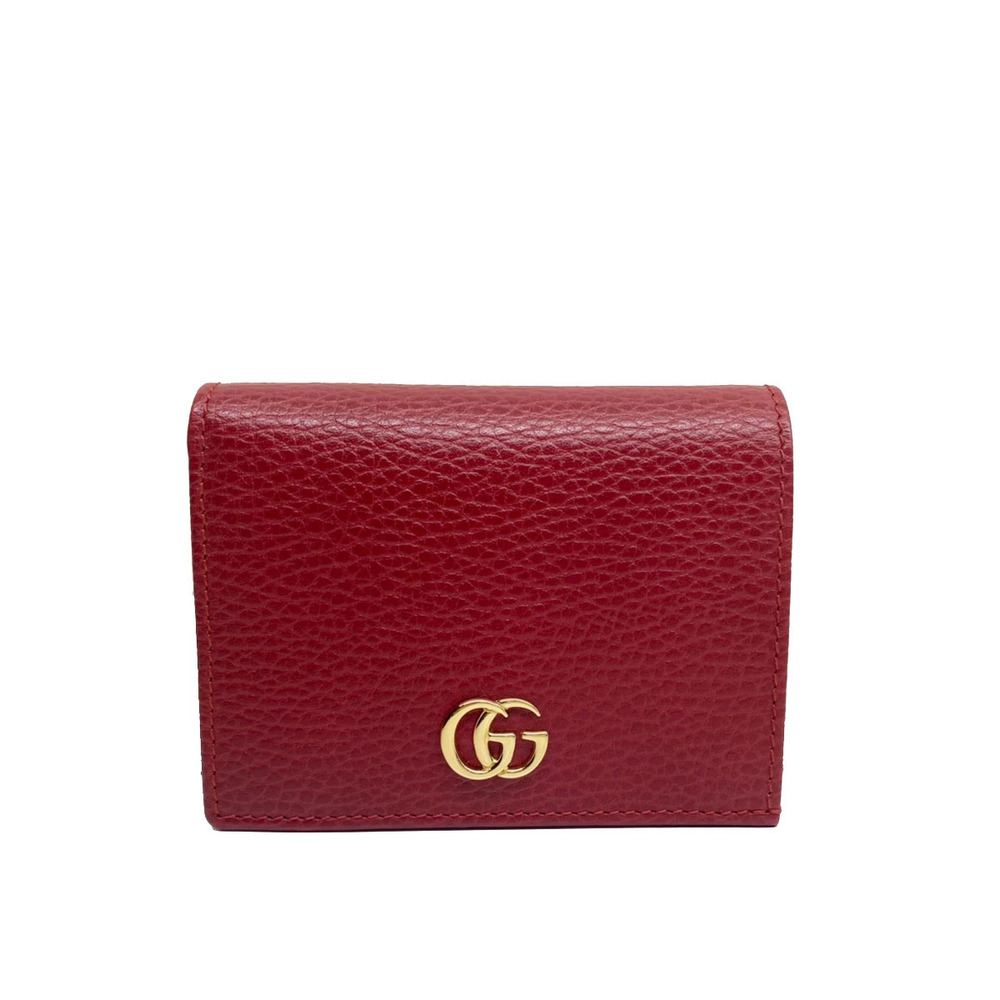 GUCCI GG Marmont Leather Card Case Wallet Bi fold coin wallet Red Brown